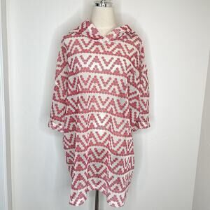 Vinti Andrews London Mesh Fishnet Hooded Cover Up Top Womens Small Red White